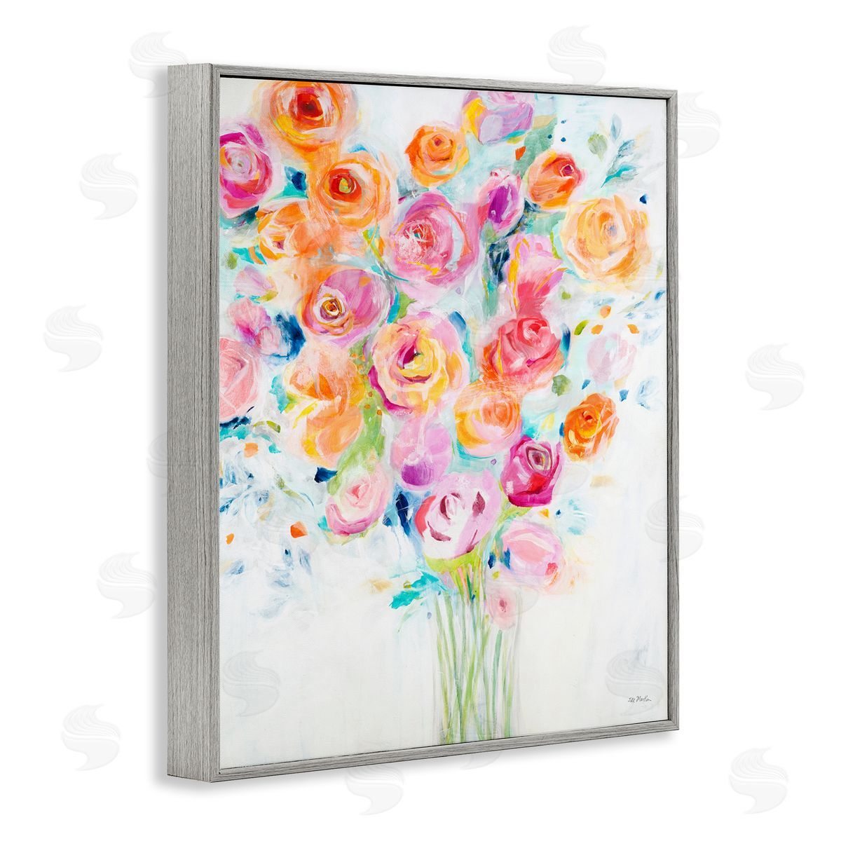 Jill Martin Festive Spring Florals Curved Petals Gray Framed Giclee Wall Art
