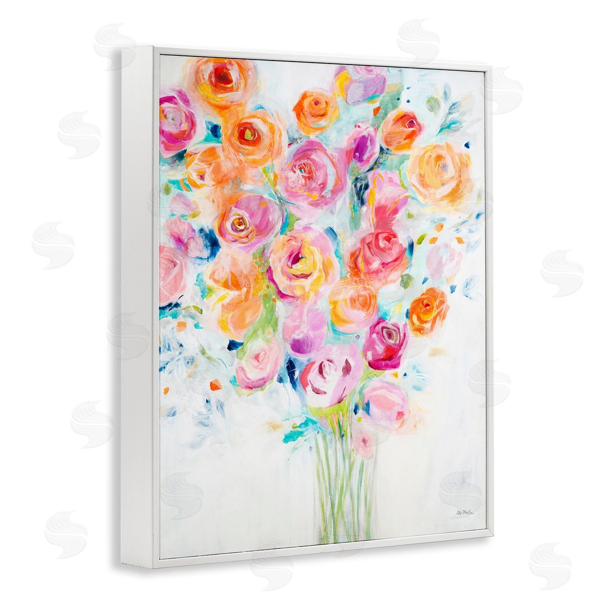 Jill Martin Festive Spring Florals Curved Petals White Framed Giclee Wall Art