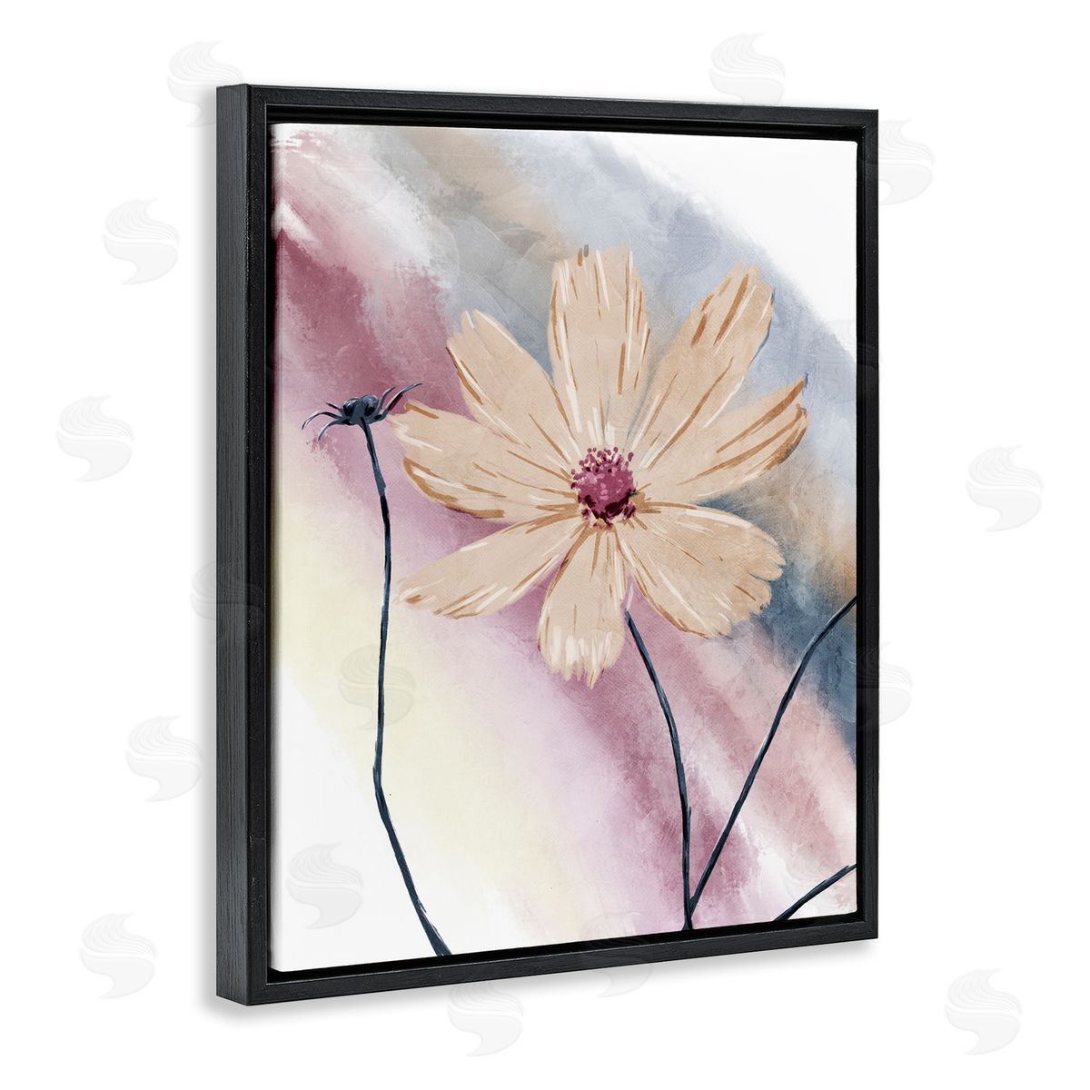 OnRei Defined Beige Floral Soft Rainbow Black Floater Frame Canvas Art