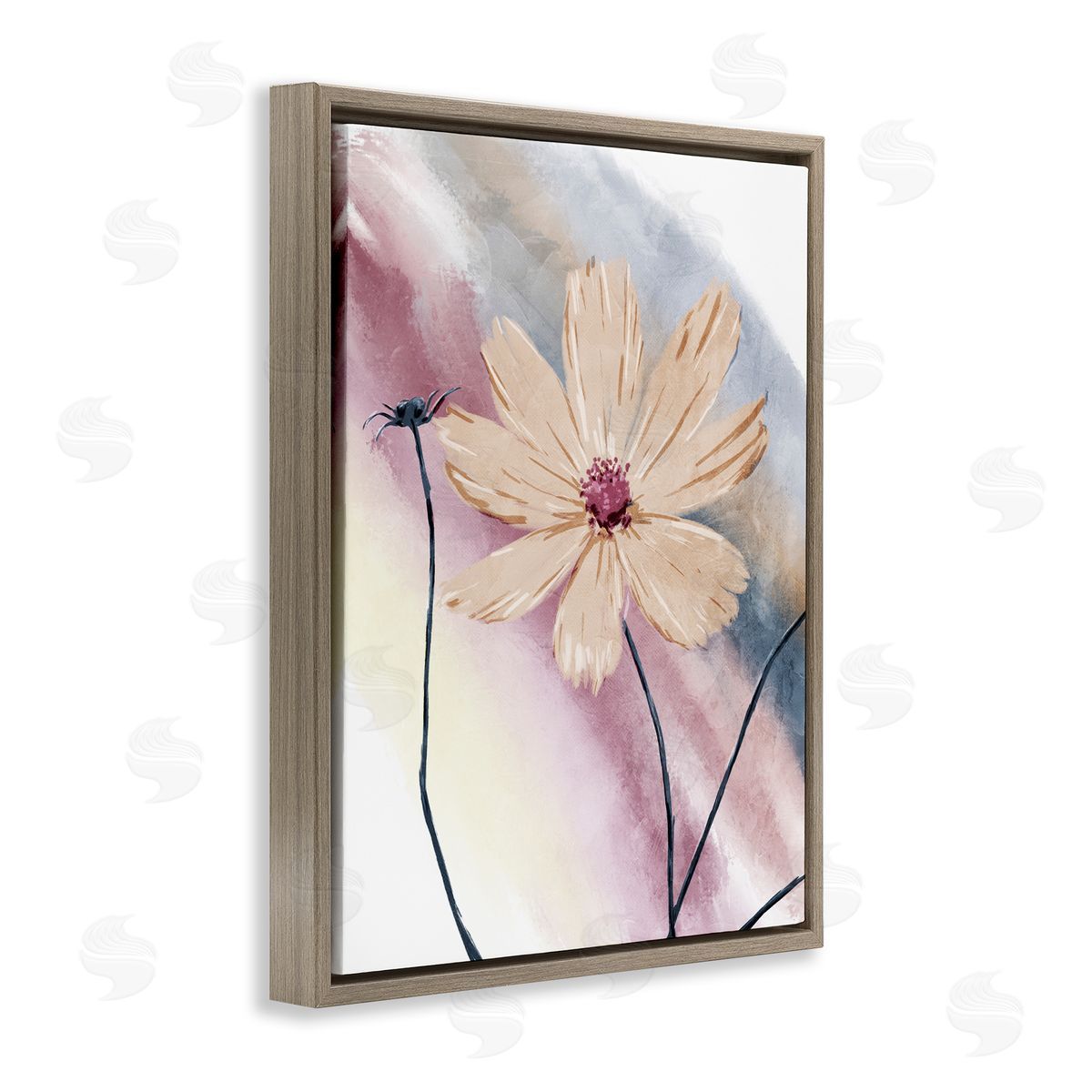 OnRei Defined Beige Floral Soft Rainbow Brown Floater Frame Canvas Art