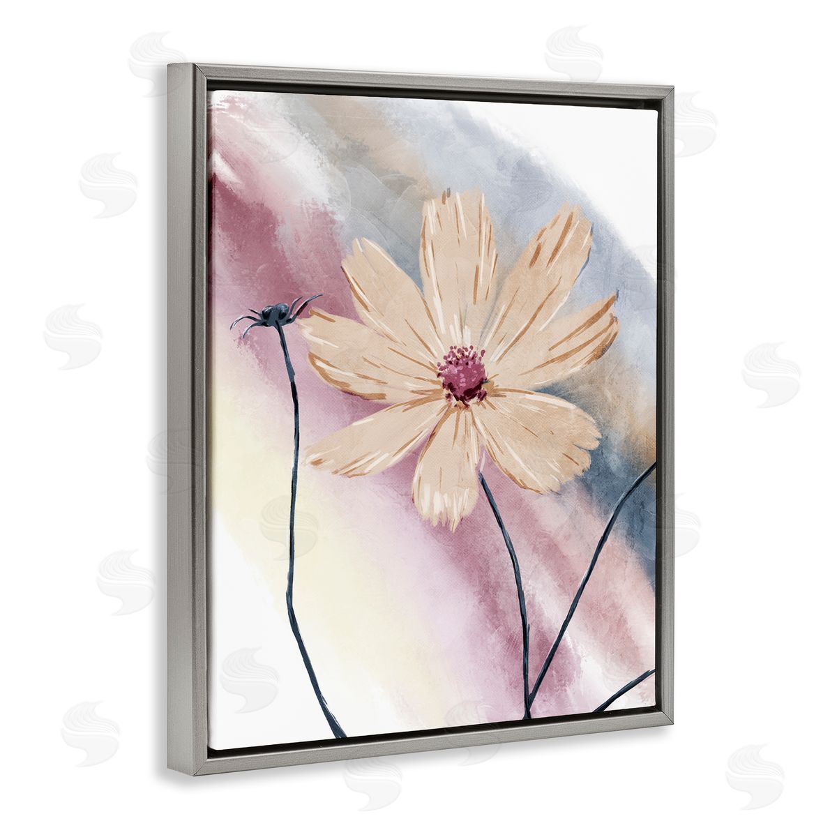 OnRei Defined Beige Floral Soft Rainbow Gray Floater Frame Canvas Art