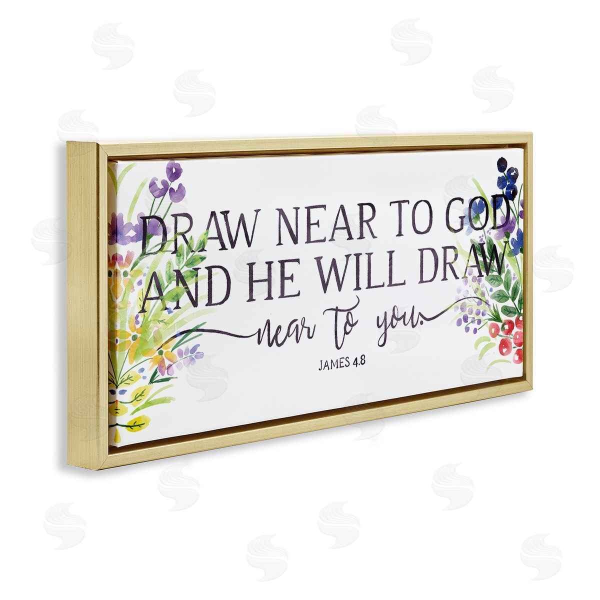 OnRei He Will Draw Near Spiritual Florals Gold Floater Frame Canvas Art