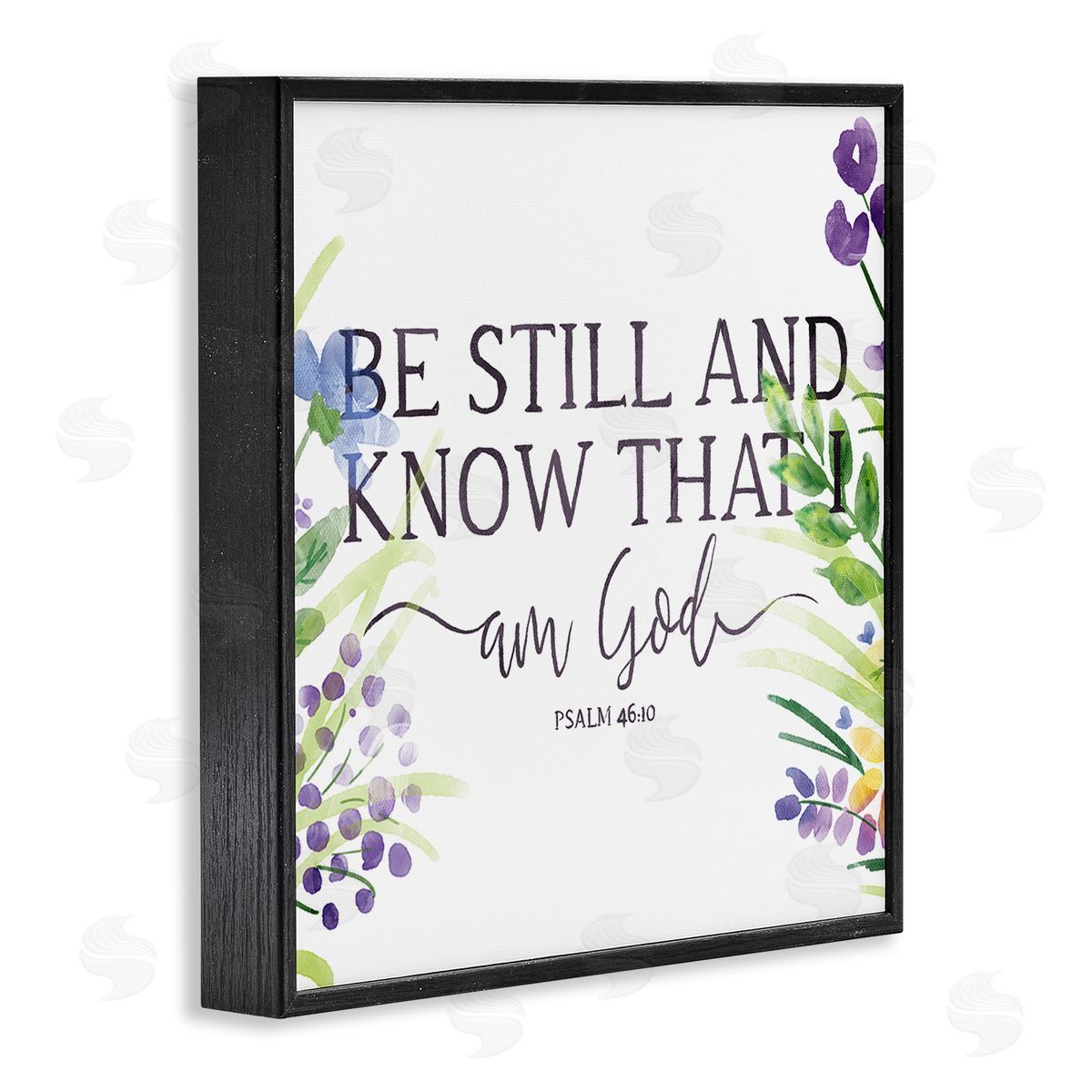 OnRei Be Still Faith Based Purple Florals Black Framed Giclee Wall Art