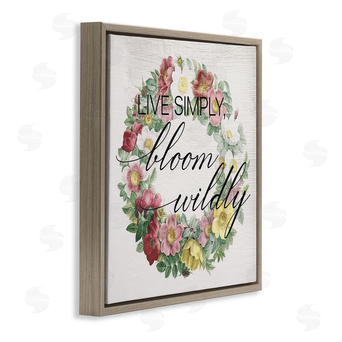 Stupell Studio Live Simply Bloom Wildly Floral Wreath Brown Floater Frame Canvas Art
