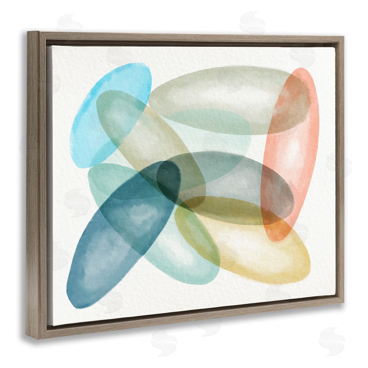 Stupell Studio Colorful Opaque Ovals Abstraction Brown Floater Frame Canvas Art