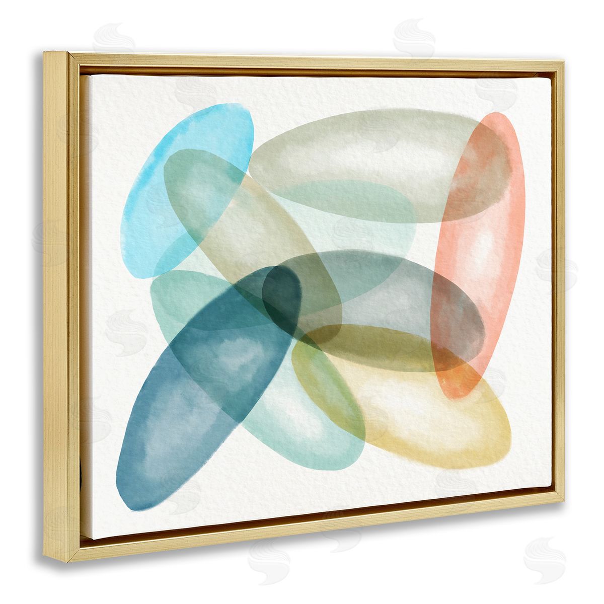 Stupell Studio Colorful Opaque Ovals Abstraction Gold Floater Frame Canvas Art