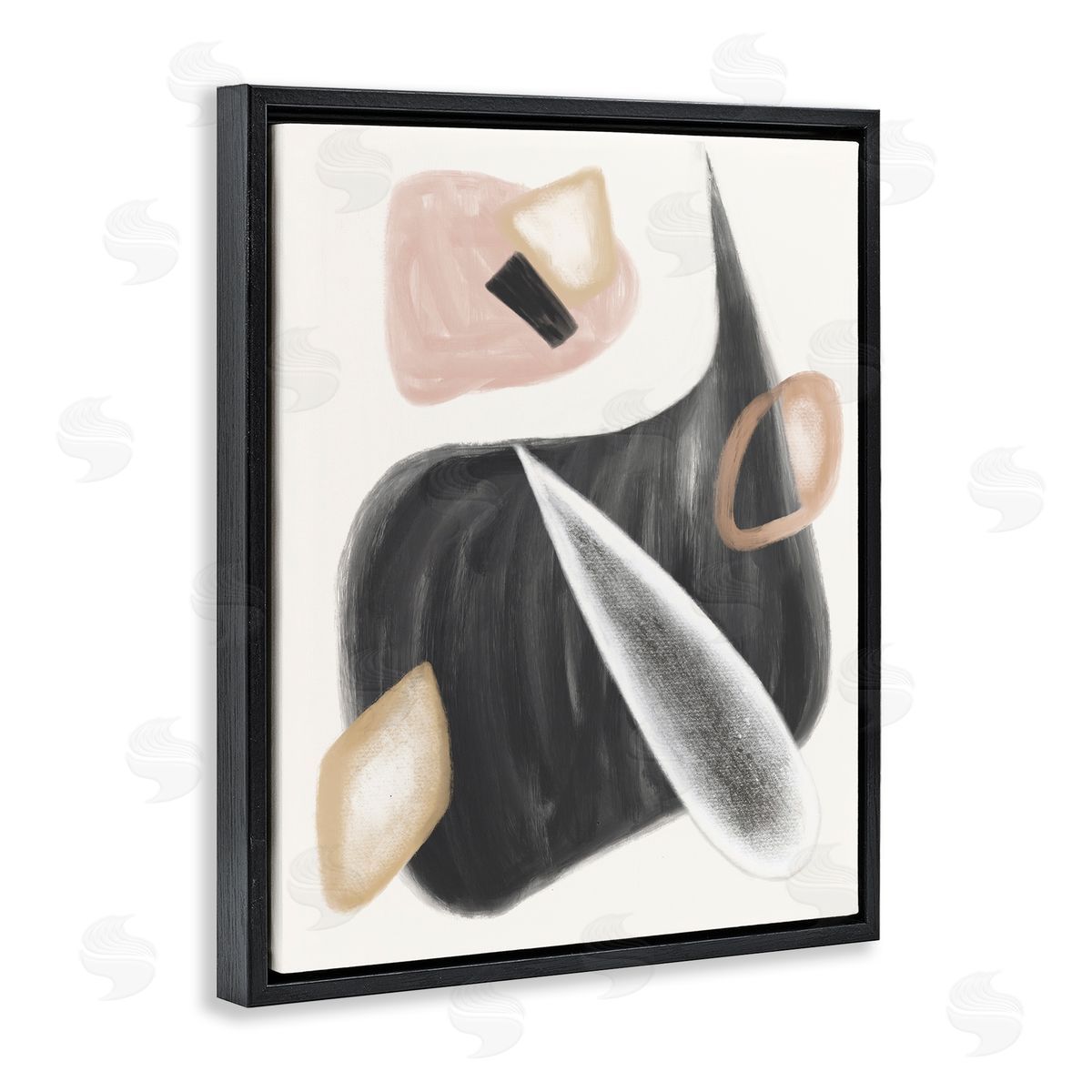 Stupell Studio Abstract Shapes Curves Grey Pink Black Floater Frame Canvas Art
