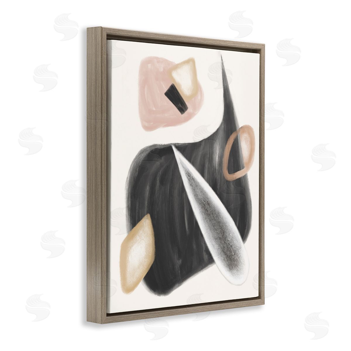 Stupell Studio Abstract Shapes Curves Grey Pink Brown Floater Frame Canvas Art