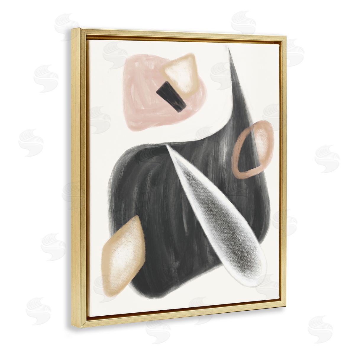 Stupell Studio Abstract Shapes Curves Grey Pink Gold Floater Frame Canvas Art