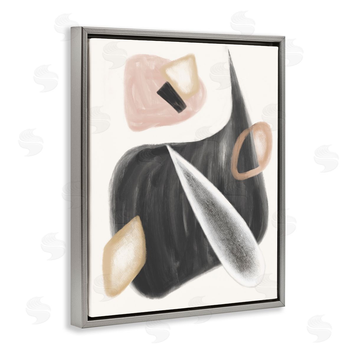 Stupell Studio Abstract Shapes Curves Grey Pink Gray Floater Frame Canvas Art