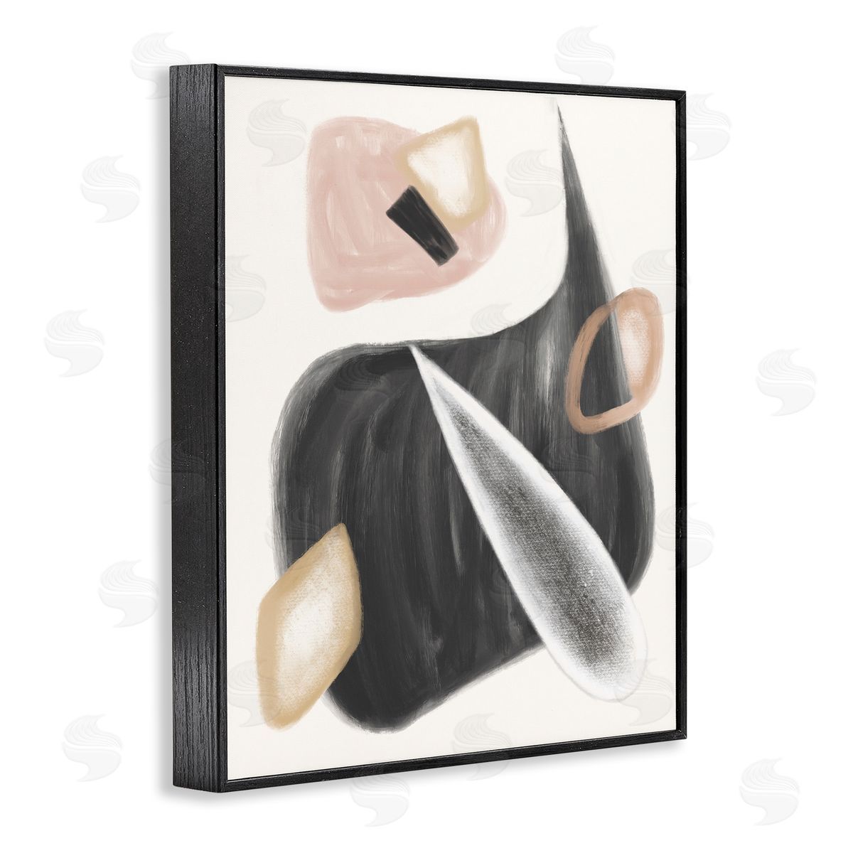 Stupell Studio Abstract Shapes Curves Grey Pink Black Framed Giclee Wall Art