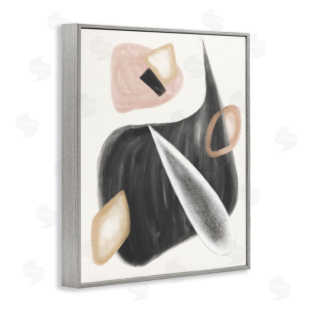 Stupell Studio Abstract Shapes Curves Grey Pink Gray Framed Giclee Wall Art