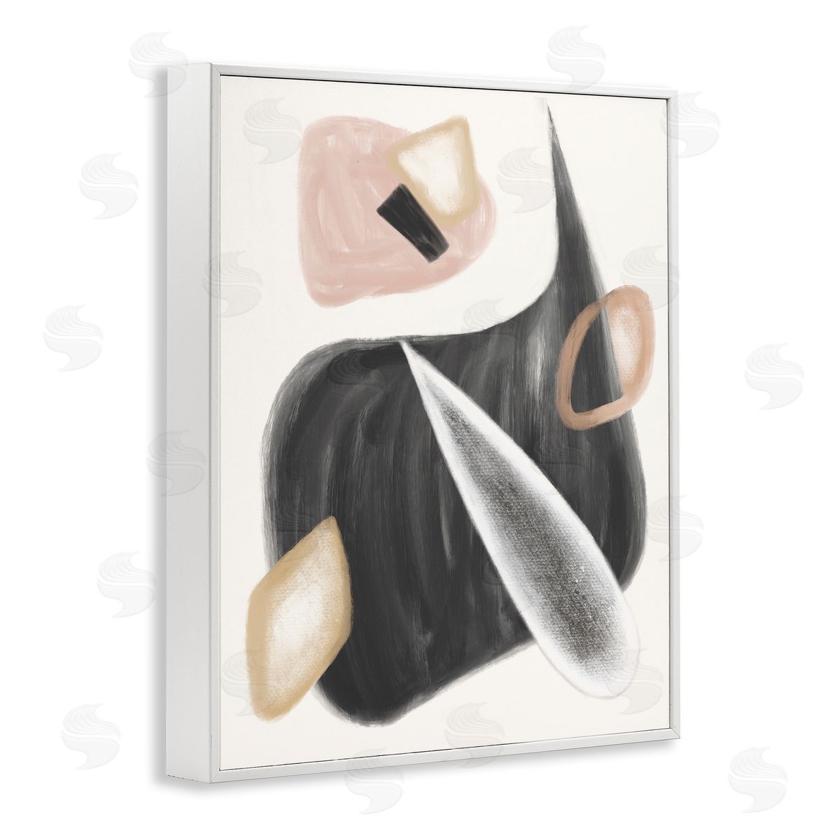 Stupell Studio Abstract Shapes Curves Grey Pink White Framed Giclee Wall Art