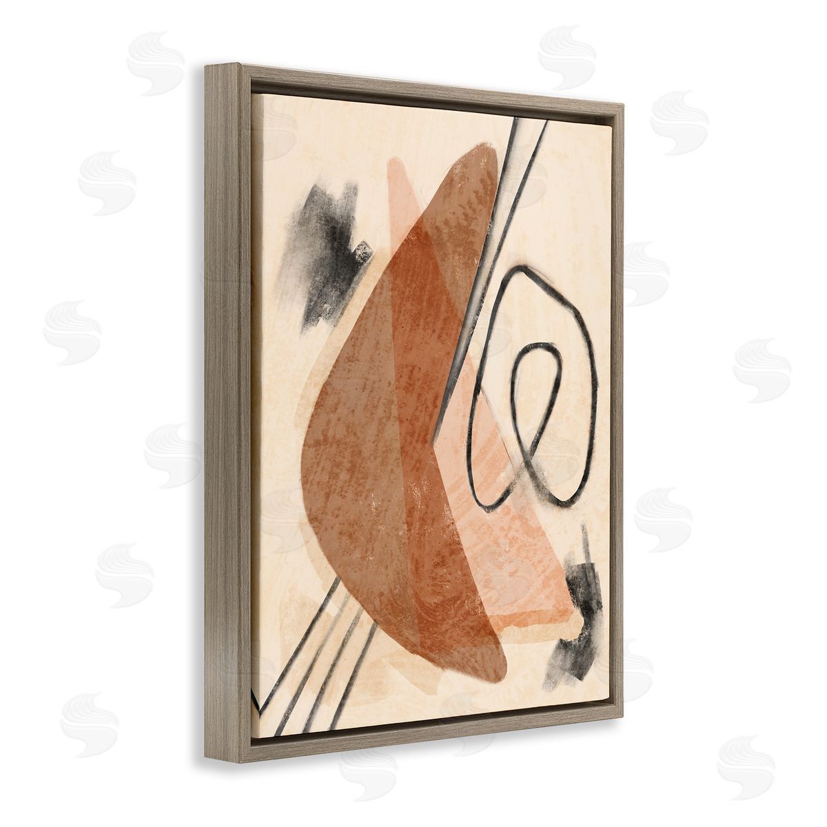 Stupell Studio Layered Boomerang Abstract Linework Brown Floater Frame Canvas Art