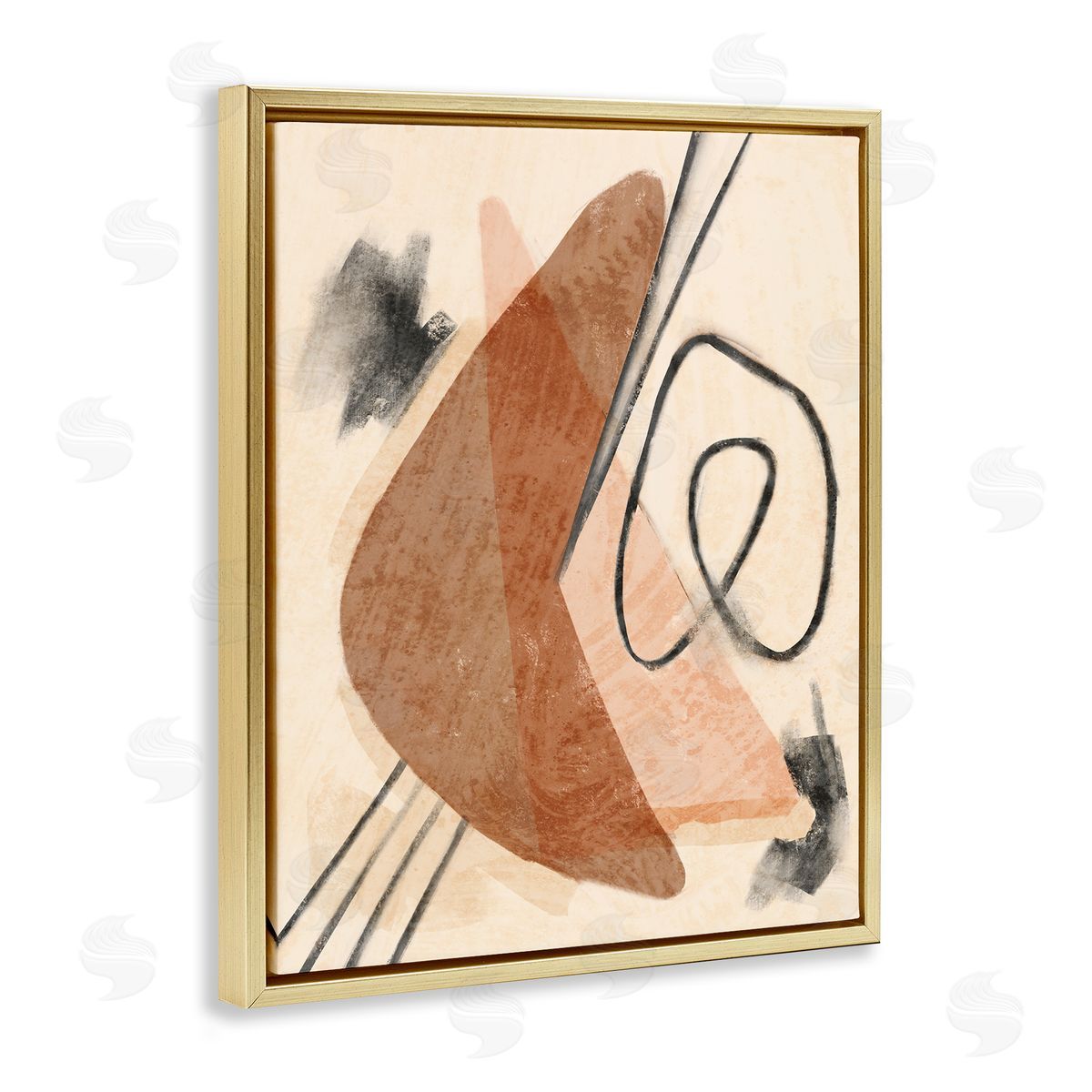Stupell Studio Layered Boomerang Abstract Linework Gold Floater Frame Canvas Art