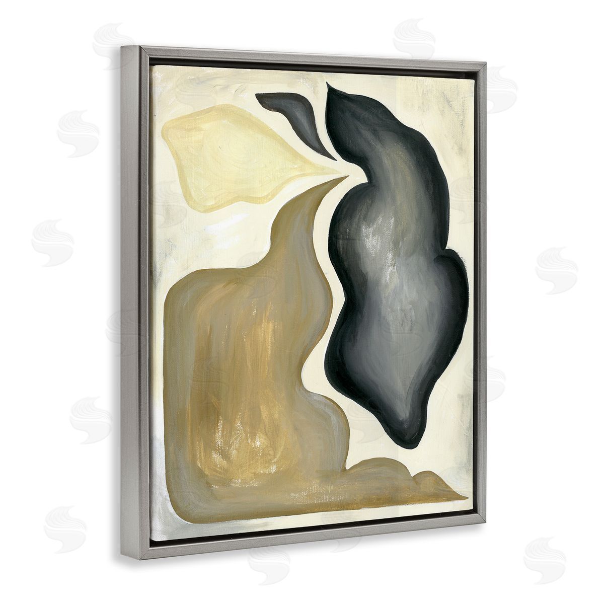 Stupell Studio Fluid Shape Abstract Composition Gray Floater Frame Canvas Art