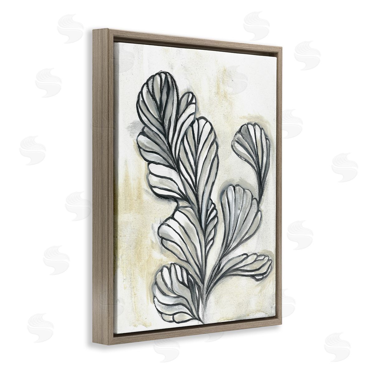 Stupell Studio Fluid Plant Stem Abstraction Minimal Black Beige Brown Floater Frame Canvas Art