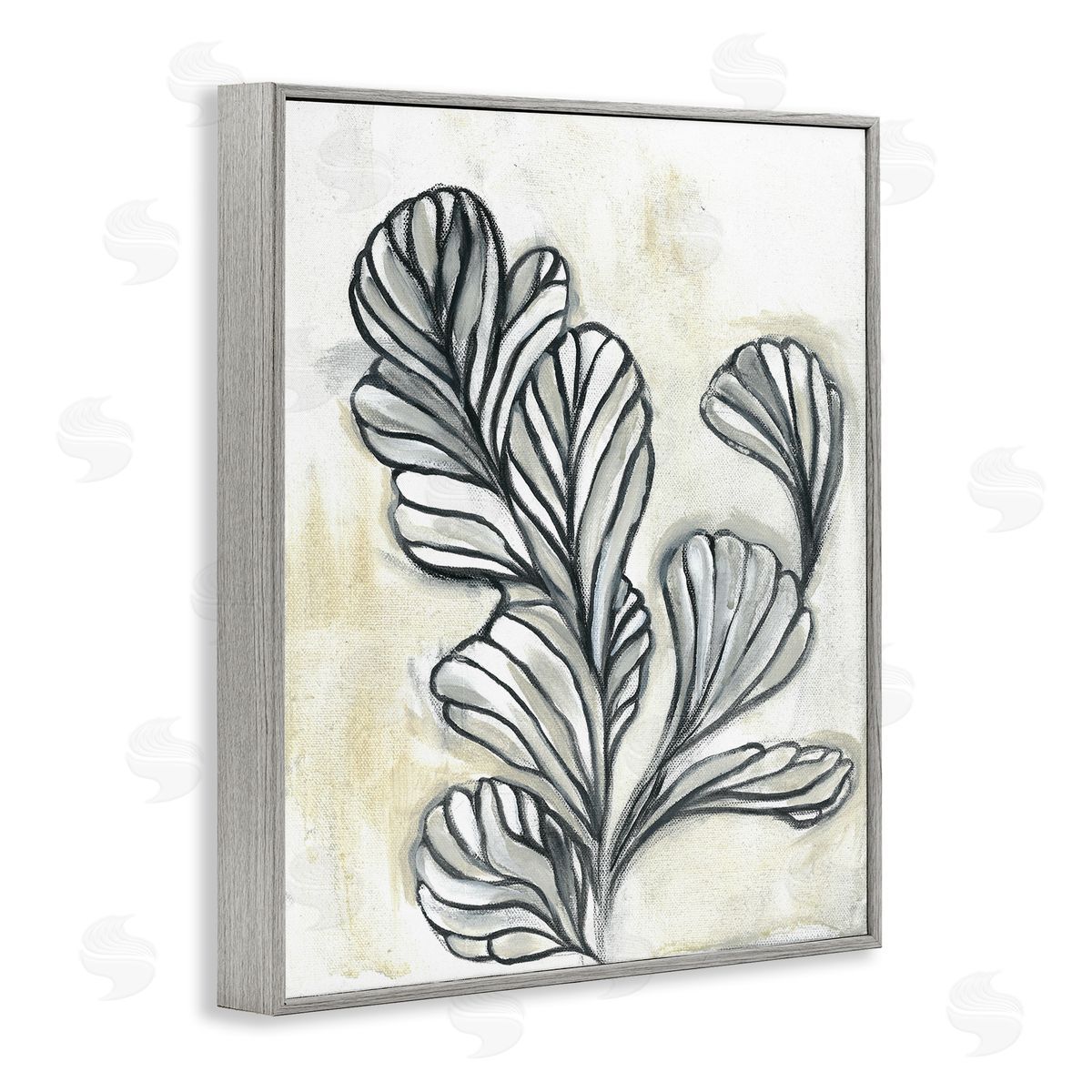 Stupell Studio Fluid Plant Stem Abstraction Minimal Black Beige Gray Framed Giclee Wall Art