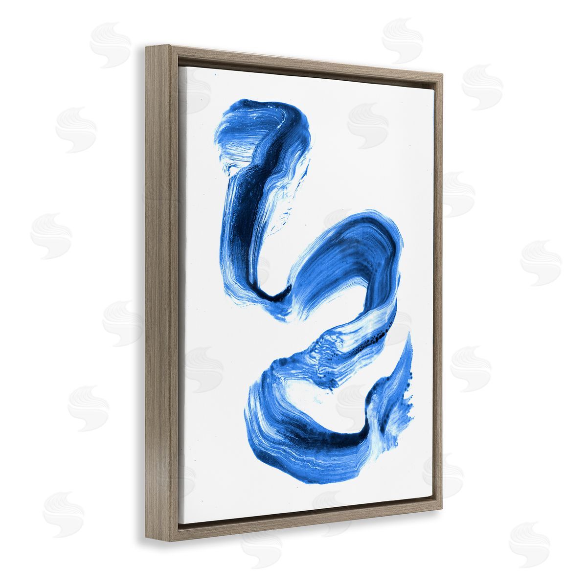 Stupell Studio Fluid Blue Paint Stroke Design Brown Floater Frame Canvas Art