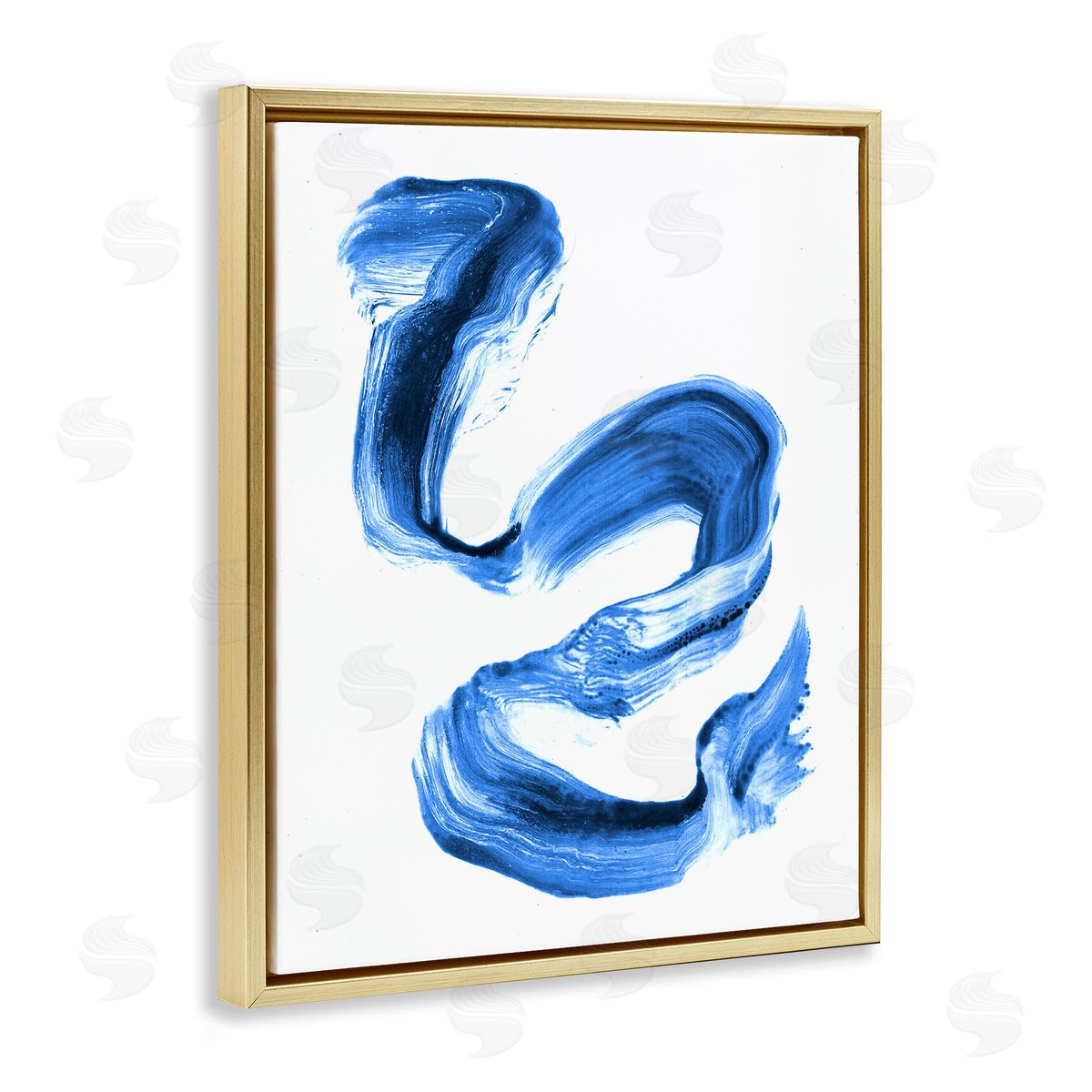 Stupell Studio Fluid Blue Paint Stroke Design Gold Floater Frame Canvas Art