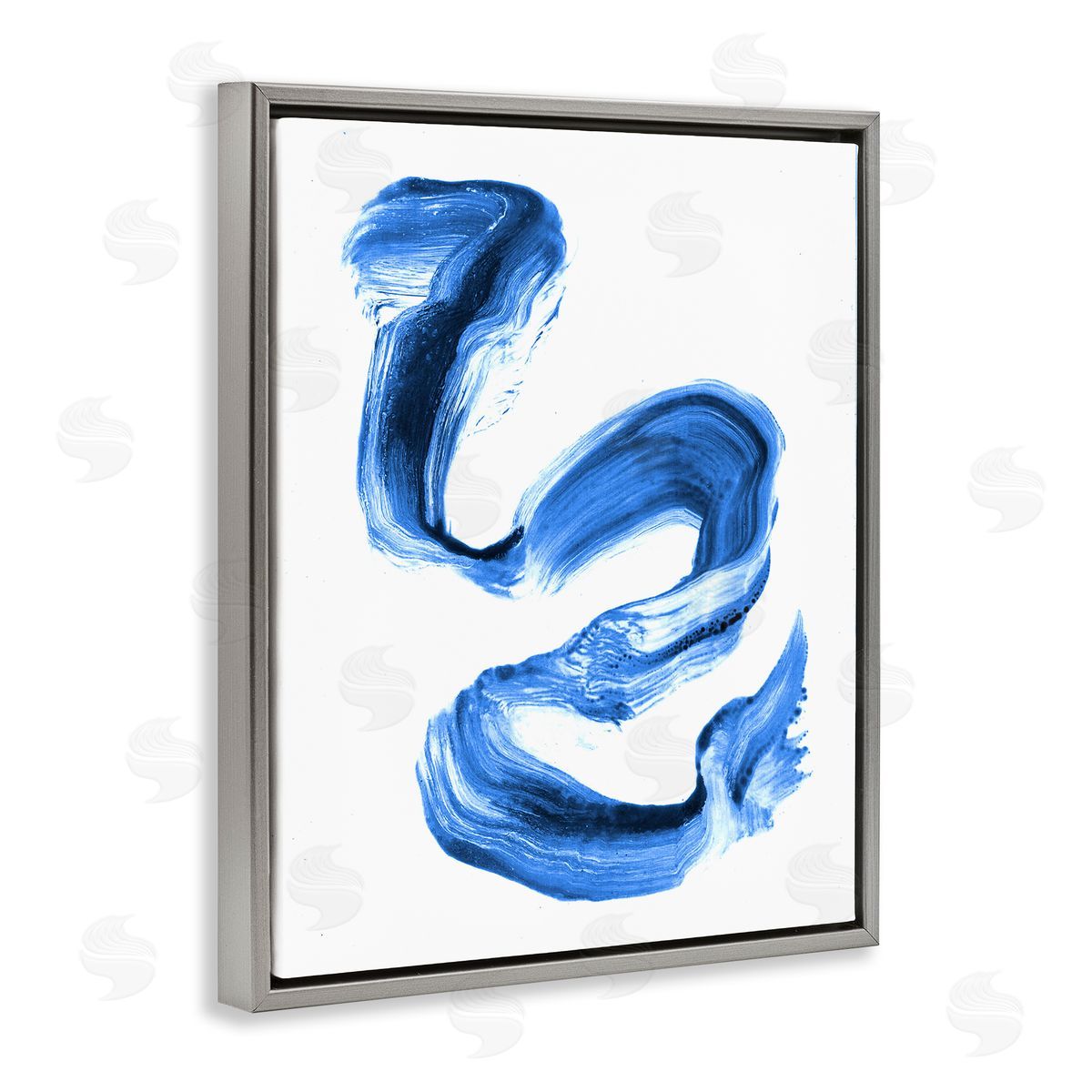 Stupell Studio Fluid Blue Paint Stroke Design Gray Floater Frame Canvas Art