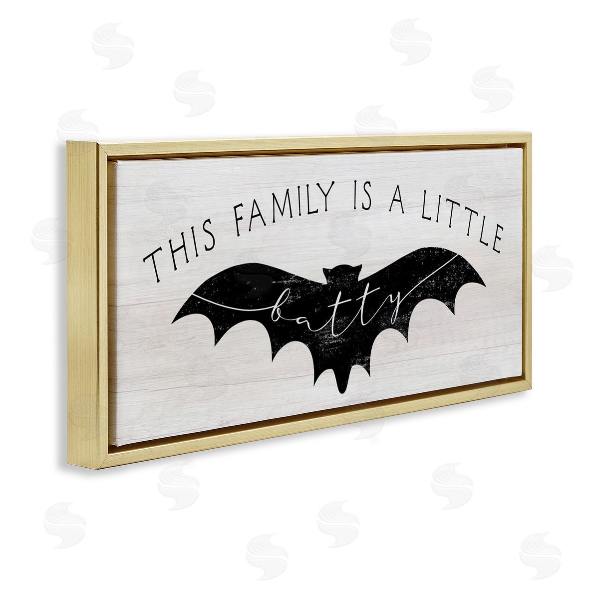 Stupell Studio Family's a Little Batty Phrase Halloween Gold Floater Frame Canvas Art