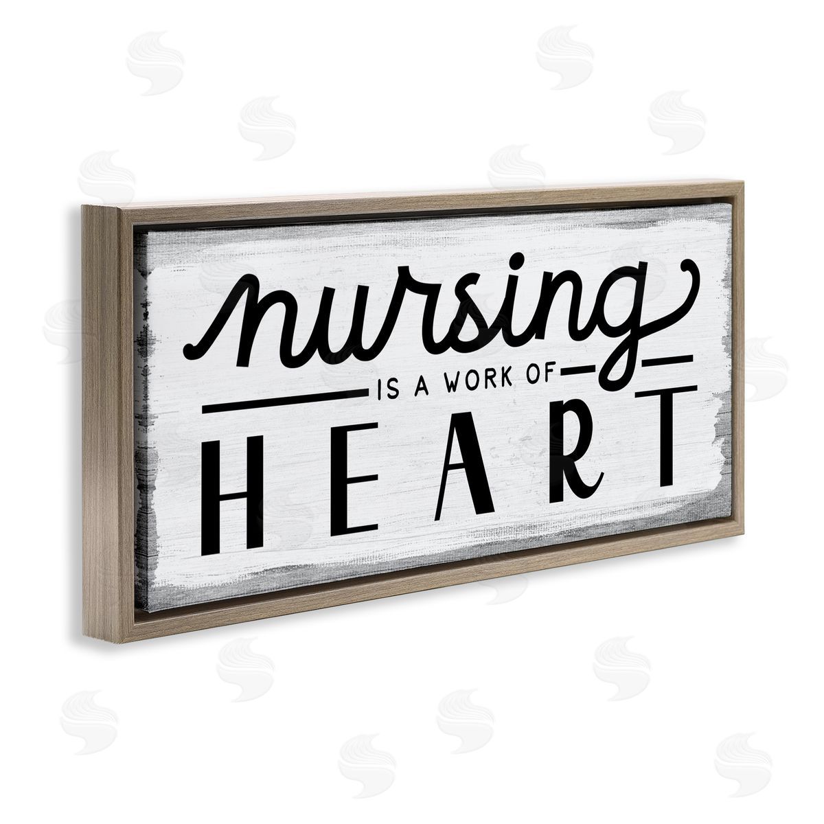 Stupell Studio Nursing Work of Heart Sign Brown Floater Frame Canvas Art