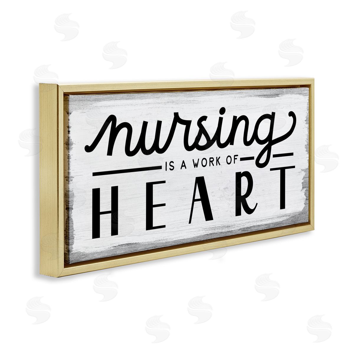 Stupell Studio Nursing Work of Heart Sign Gold Floater Frame Canvas Art