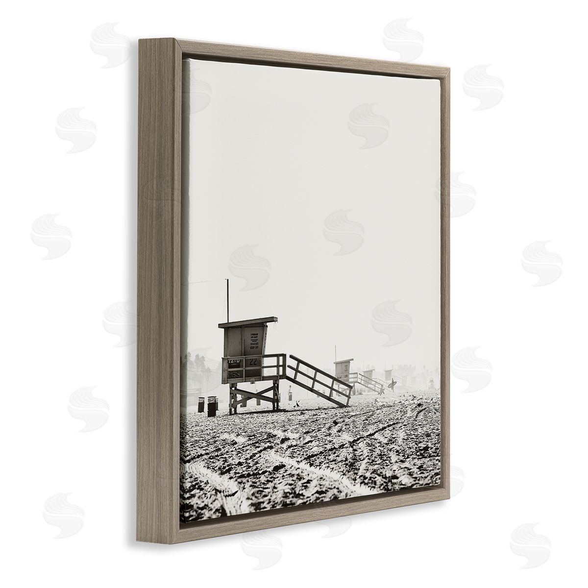 Myan Soffia Vintage Beach Lifeguard Stands Brown Floater Frame Canvas Art