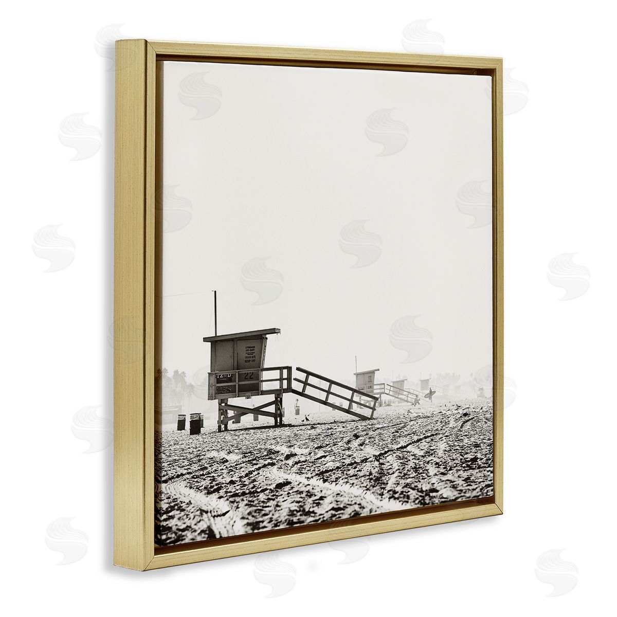 Myan Soffia Vintage Beach Lifeguard Stands Gold Floater Frame Canvas Art