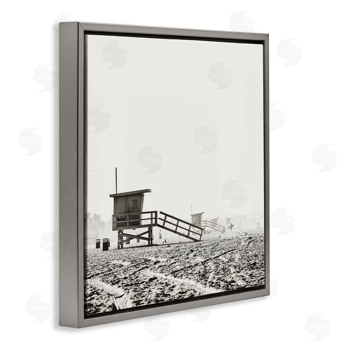 Myan Soffia Vintage Beach Lifeguard Stands Gray Floater Frame Canvas Art