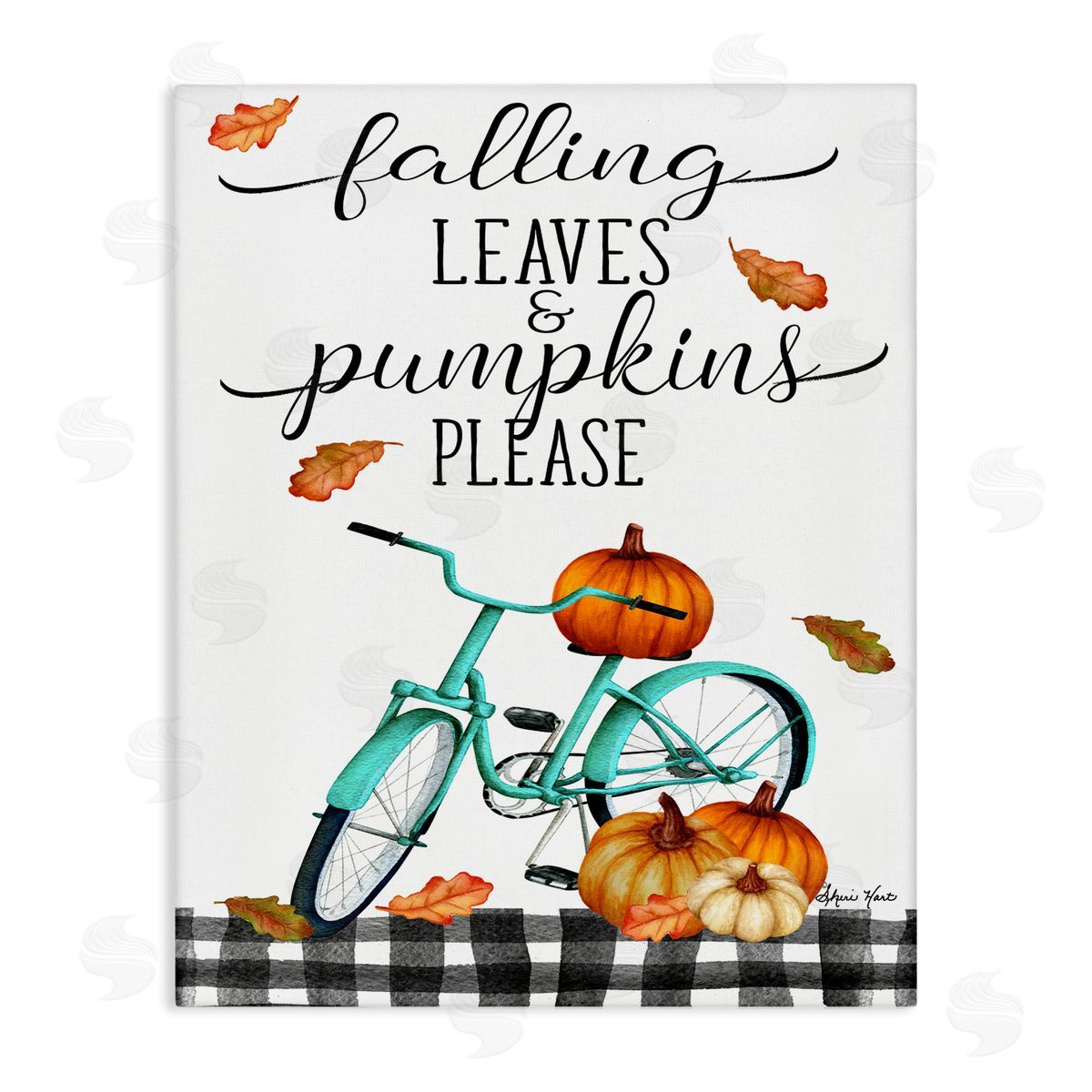 Sheri Hart Fall Leaves Pumpkin Bicycle Sign Canvas Wall Art