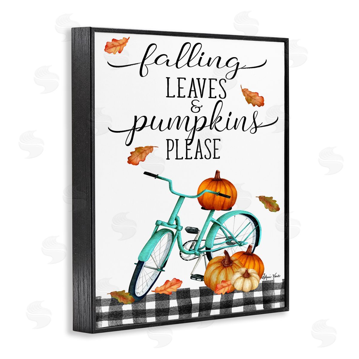 Sheri Hart Fall Leaves Pumpkin Bicycle Sign Black Framed Giclee Wall Art