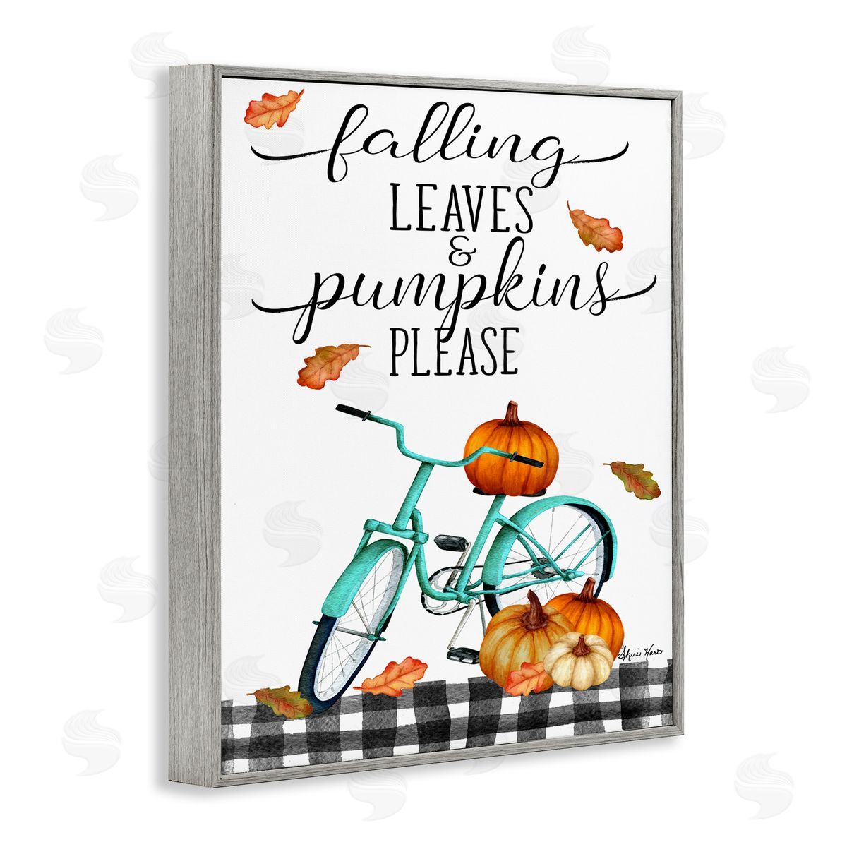 Sheri Hart Fall Leaves Pumpkin Bicycle Sign Gray Framed Giclee Wall Art