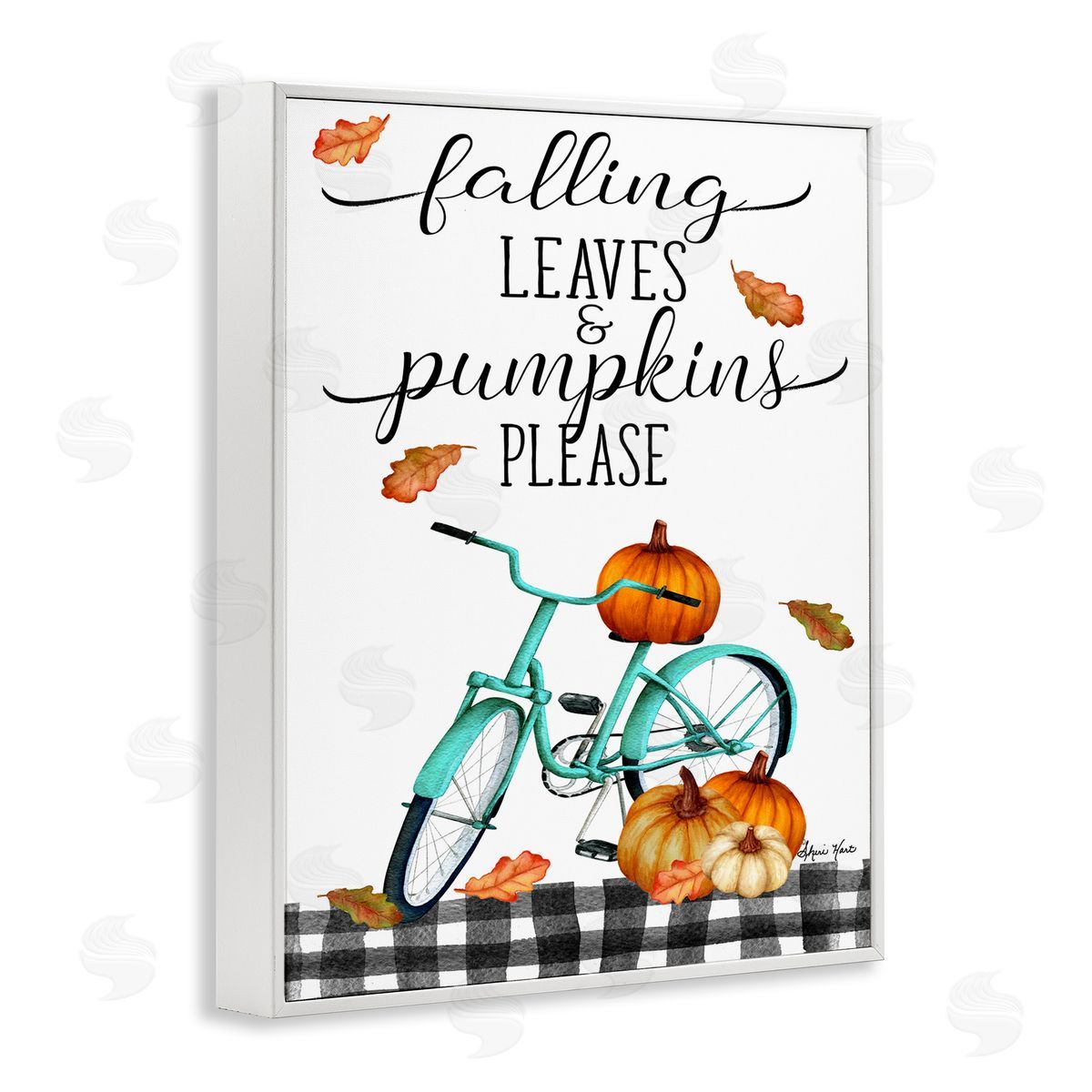 Sheri Hart Fall Leaves Pumpkin Bicycle Sign White Framed Giclee Wall Art