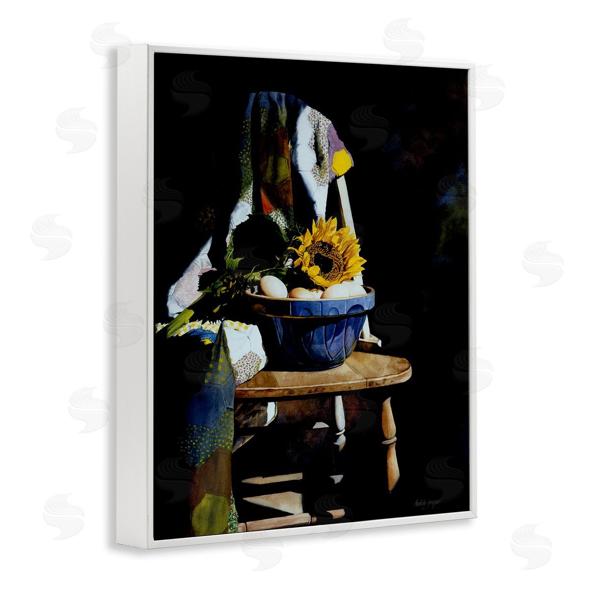 Heide Presse Sunflower Chair Dark Still Life White Framed Giclee Wall Art
