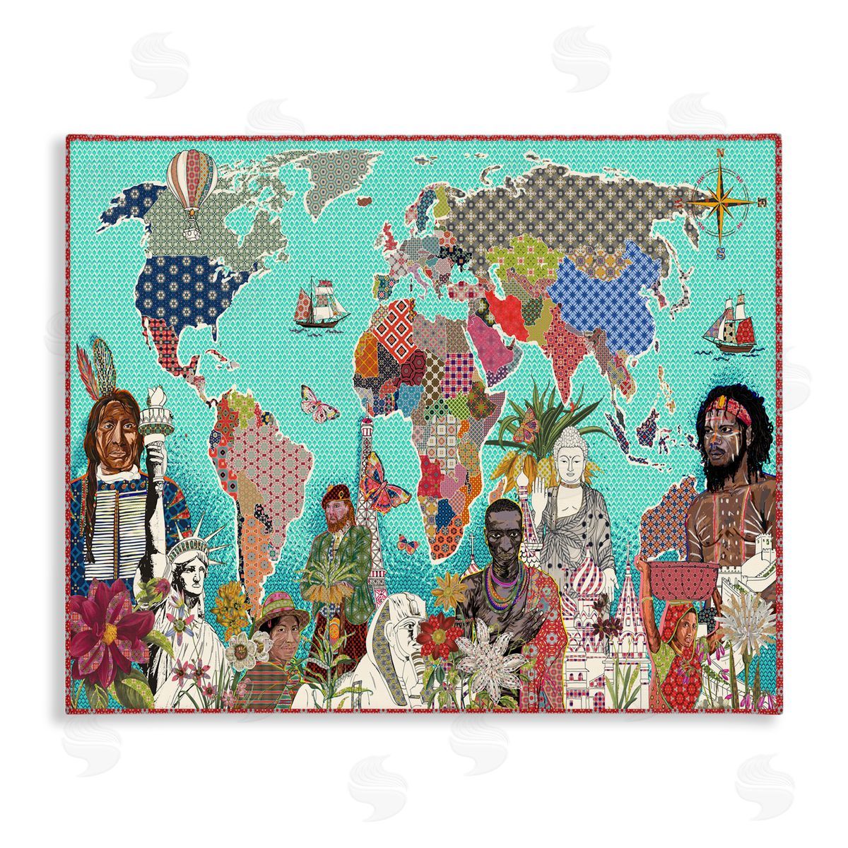 Sangita Bachelet Geometric Pattern World Map Canvas Wall Art