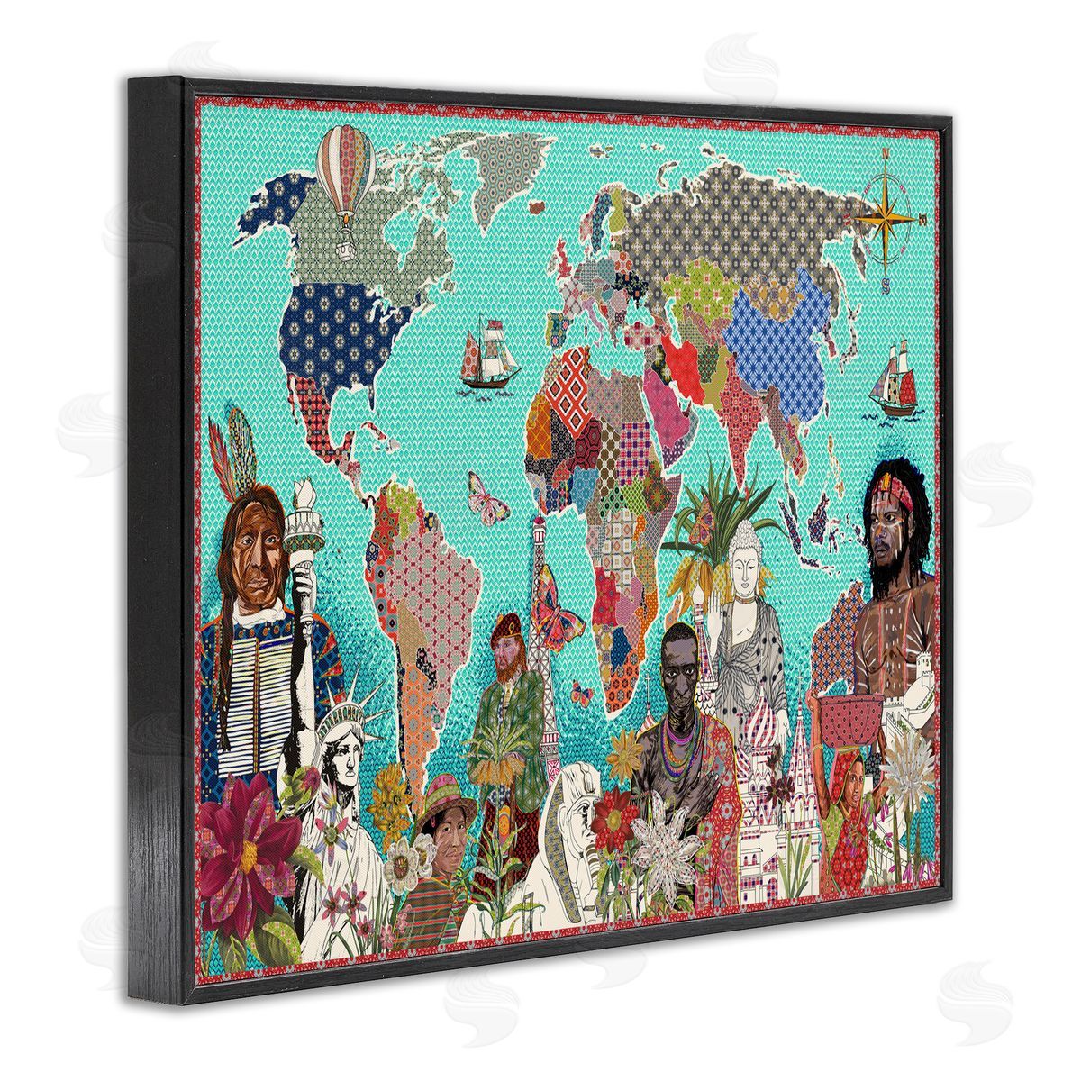 Sangita Bachelet Geometric Pattern World Map Black Framed Giclee Wall Art