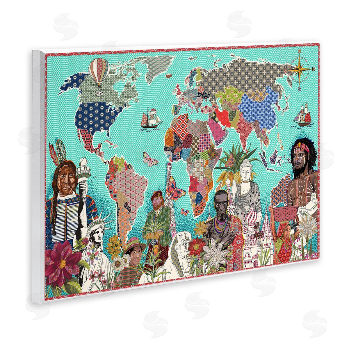 Sangita Bachelet Geometric Pattern World Map Wall Plaque Art
