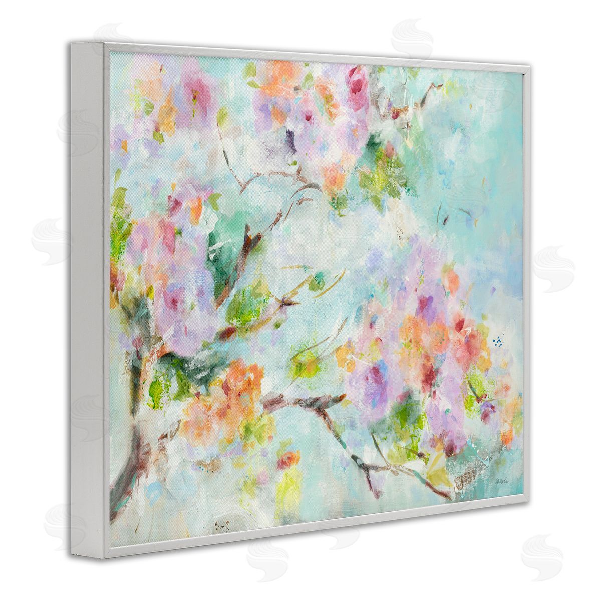 Jill Martin Soft Floral Branch Pink Flowers White Framed Giclee Wall Art