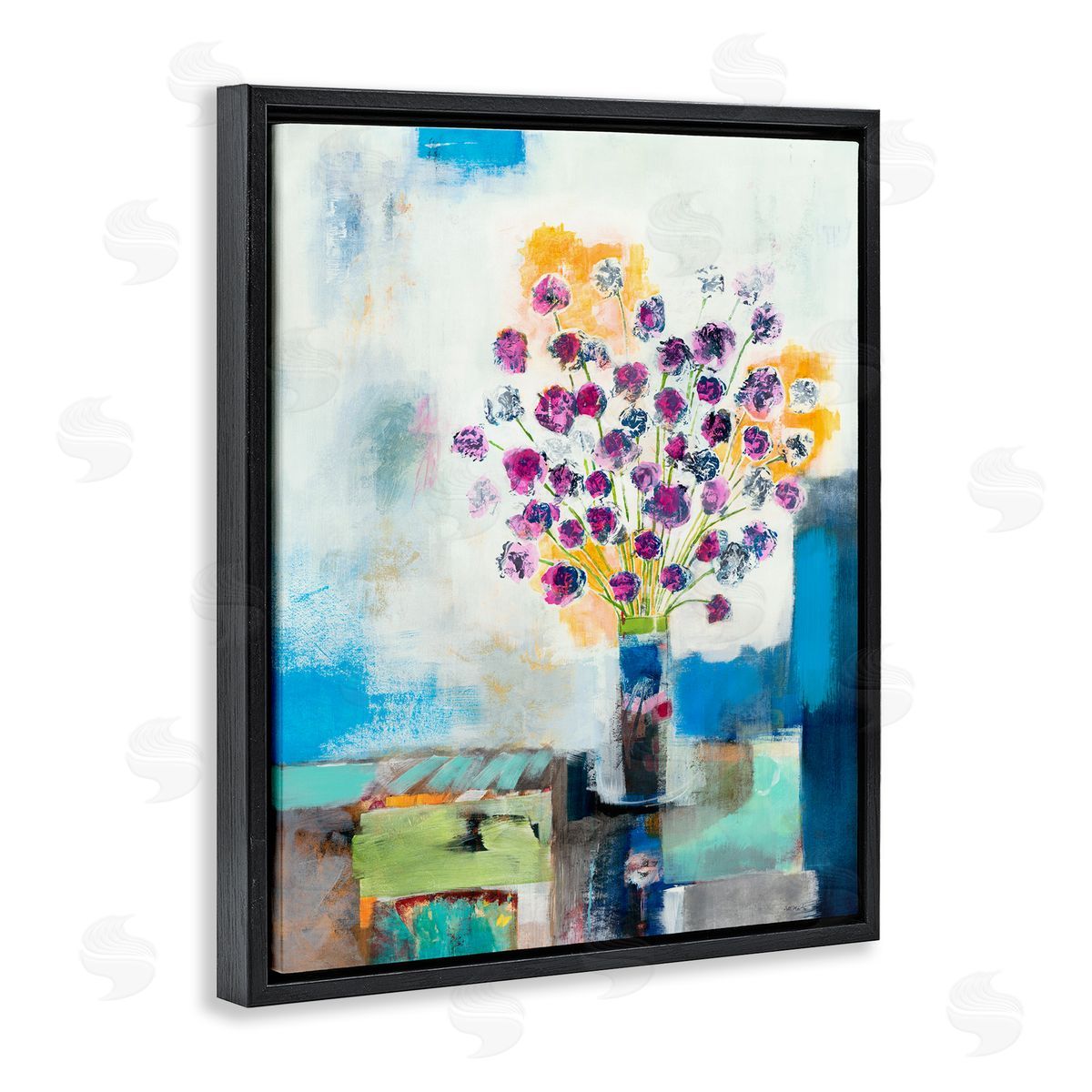 Jill Martin Rose Flowers Abstract Color Patchwork Black Floater Frame Canvas Art
