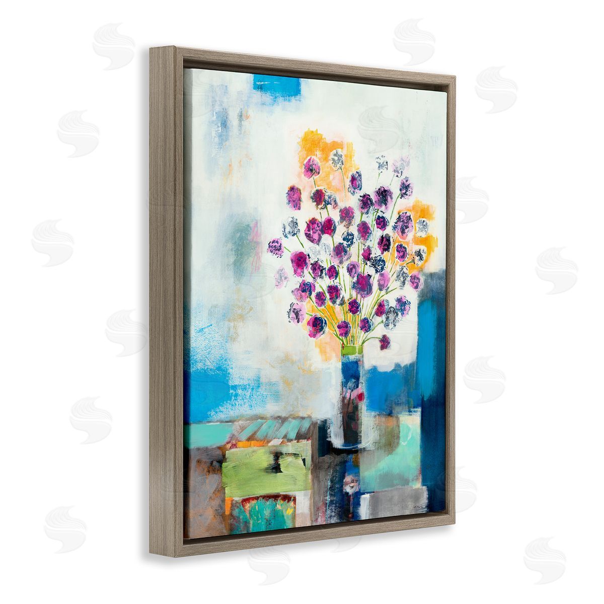 Jill Martin Rose Flowers Abstract Color Patchwork Brown Floater Frame Canvas Art
