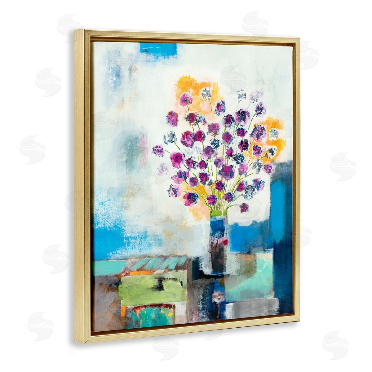 Jill Martin Rose Flowers Abstract Color Patchwork Gold Floater Frame Canvas Art