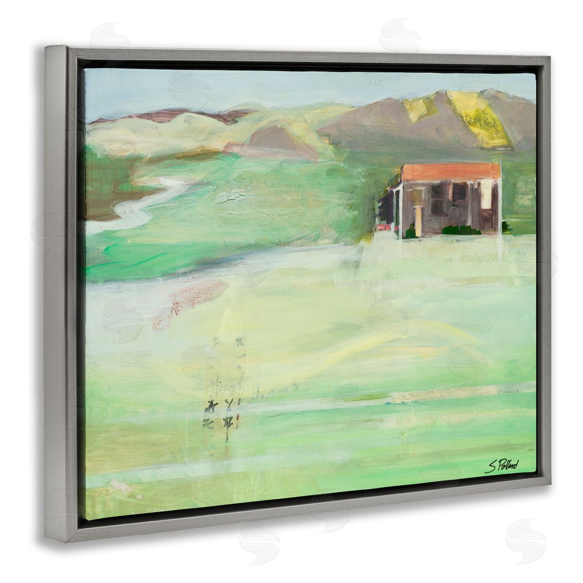 Stacey Pollard Cottage Abstract Mountain Landscape Gray Floater Frame Canvas Art