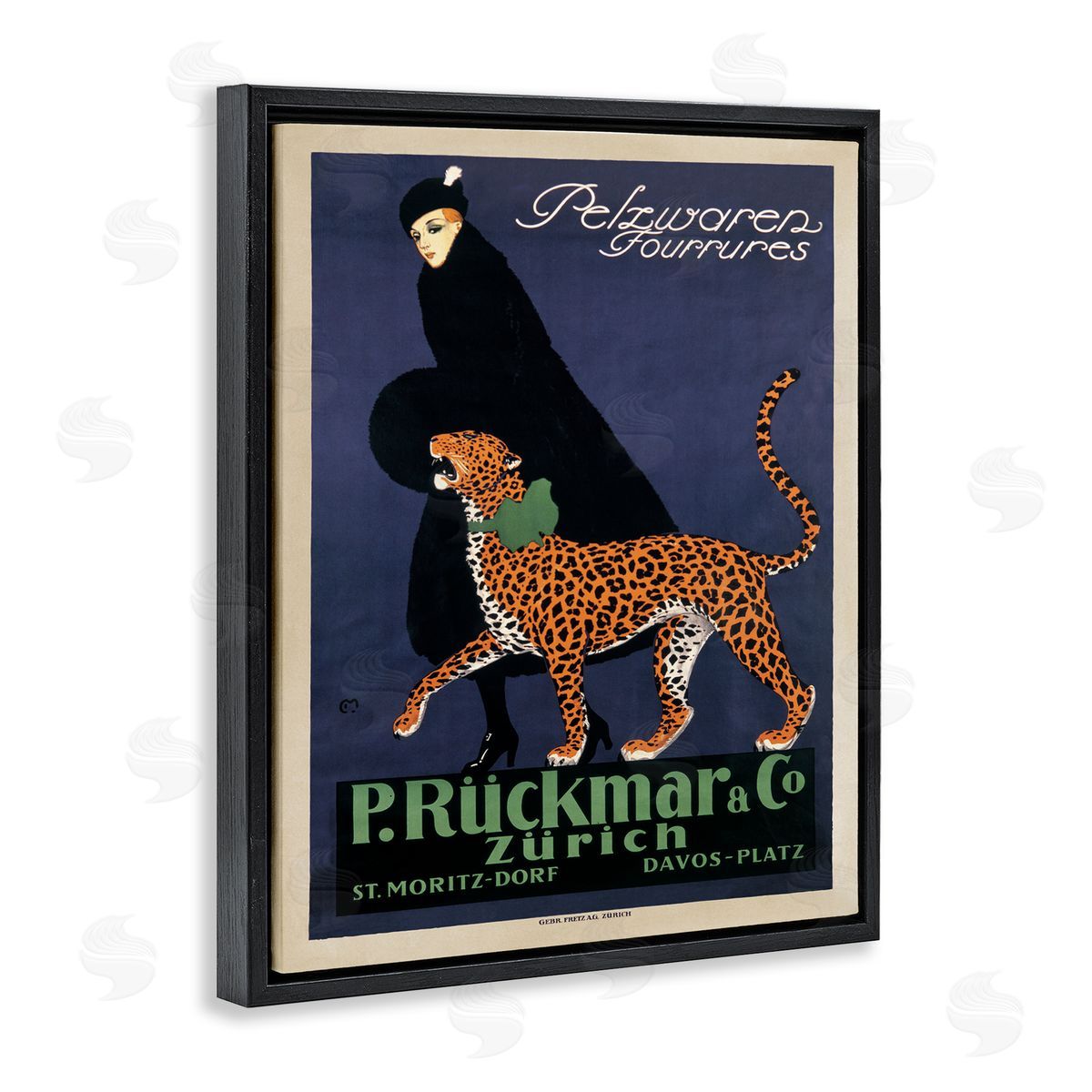 Ernest Montaut Vintage Women's Fashion with Leopard Black Floater Frame Canvas Art