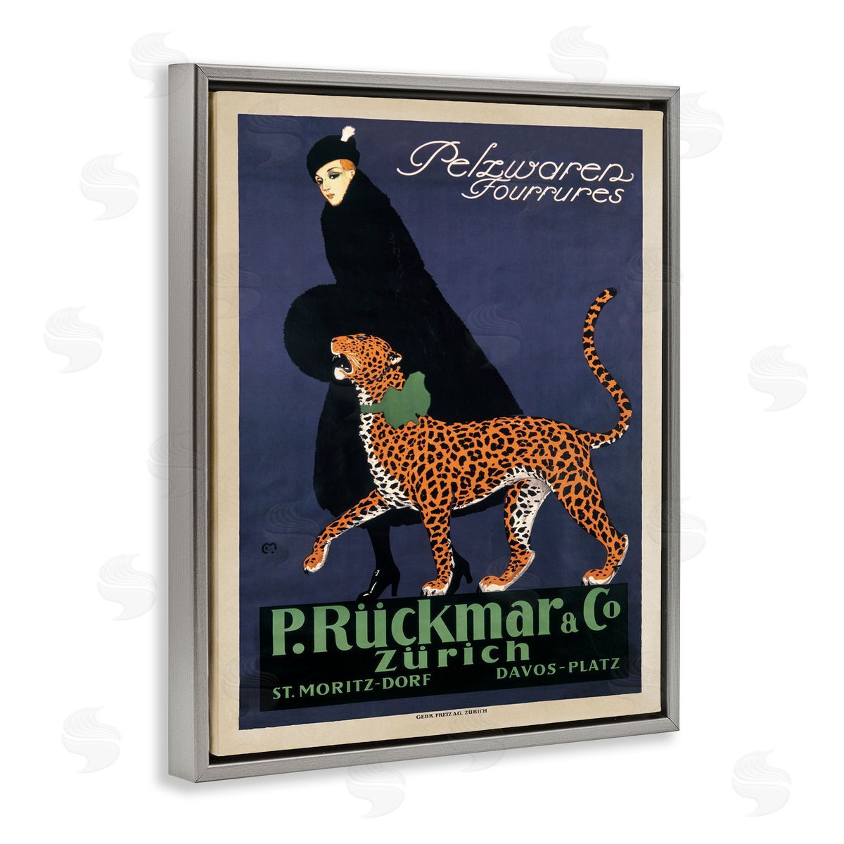 Ernest Montaut Vintage Women's Fashion with Leopard Gray Floater Frame Canvas Art