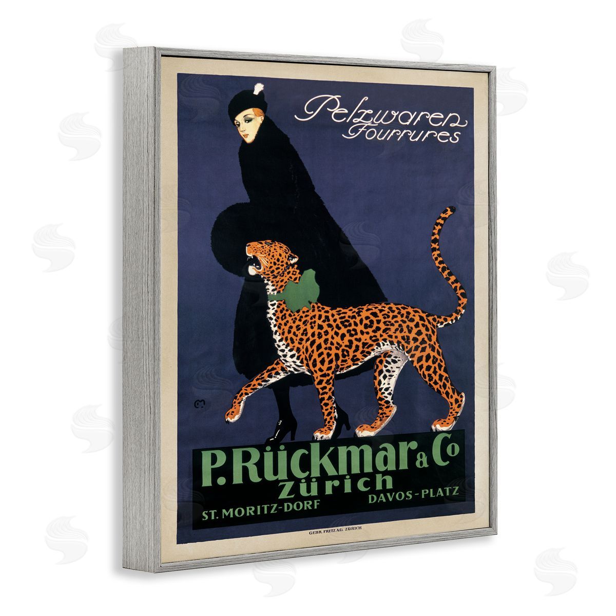 Ernest Montaut Vintage Women's Fashion with Leopard Gray Framed Giclee Wall Art