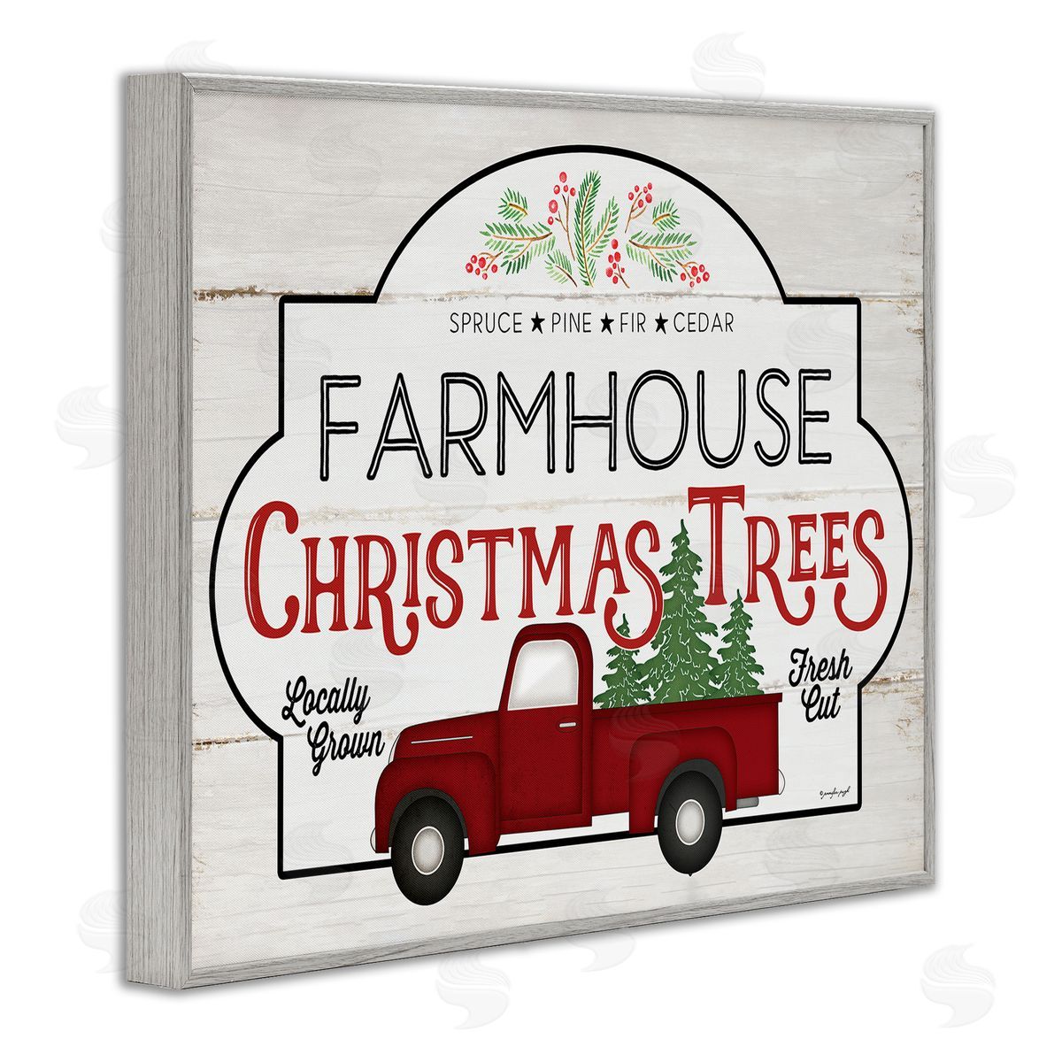 Jennifer Pugh Farmhouse Christmas Tree Vintage Sign Gray Framed Giclee Wall Art