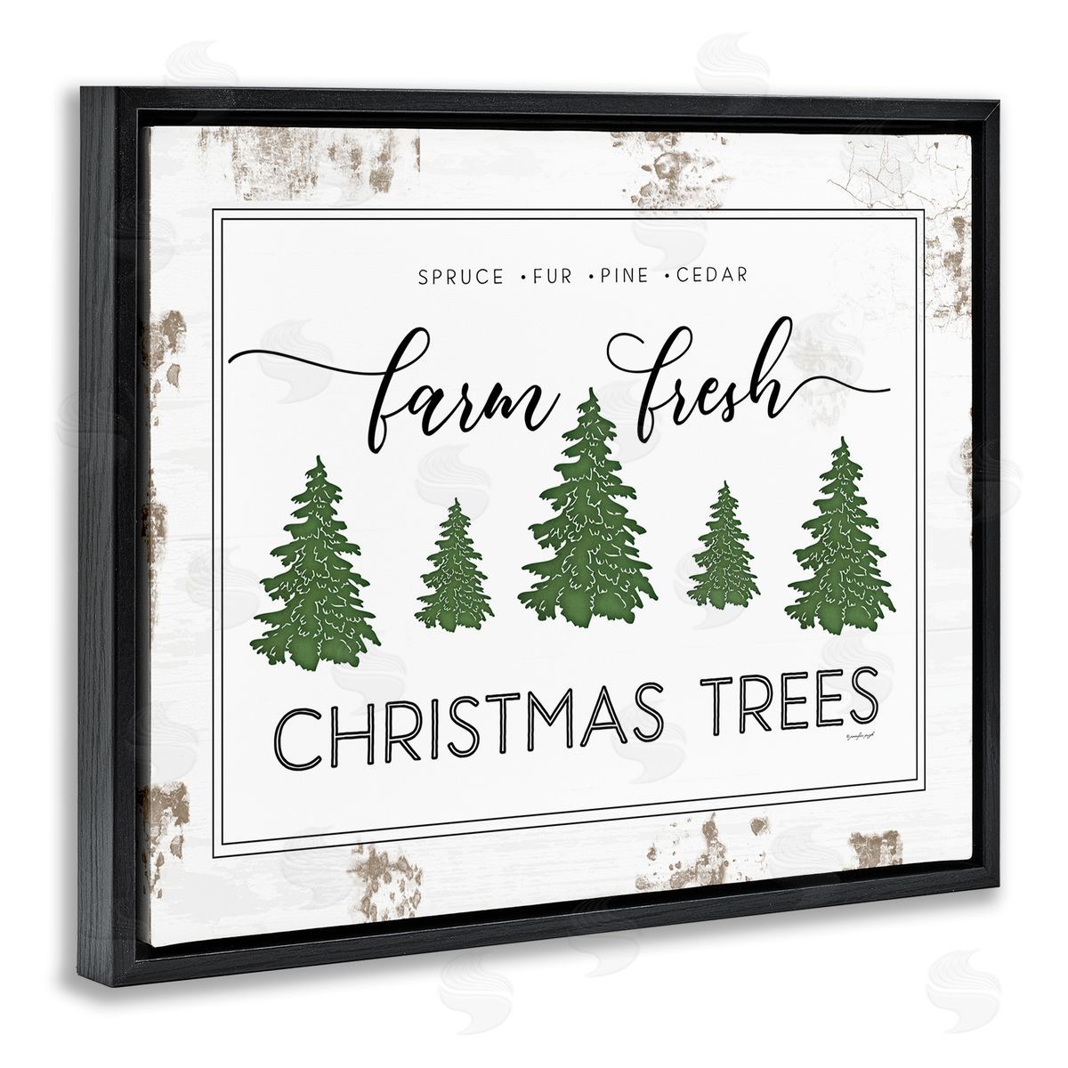 Jennifer Pugh Farm Fresh Trees Christmas Sign Black Floater Frame Canvas Art