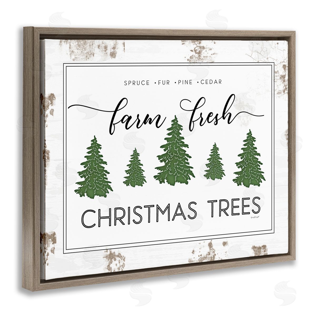 Jennifer Pugh Farm Fresh Trees Christmas Sign Brown Floater Frame Canvas Art